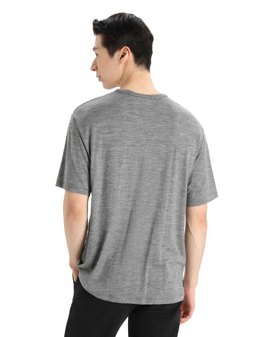 Men's Icebreaker Merino Granary Short Sleeve Pocket T Shirts Gritstone Heather | CA 1789KORI